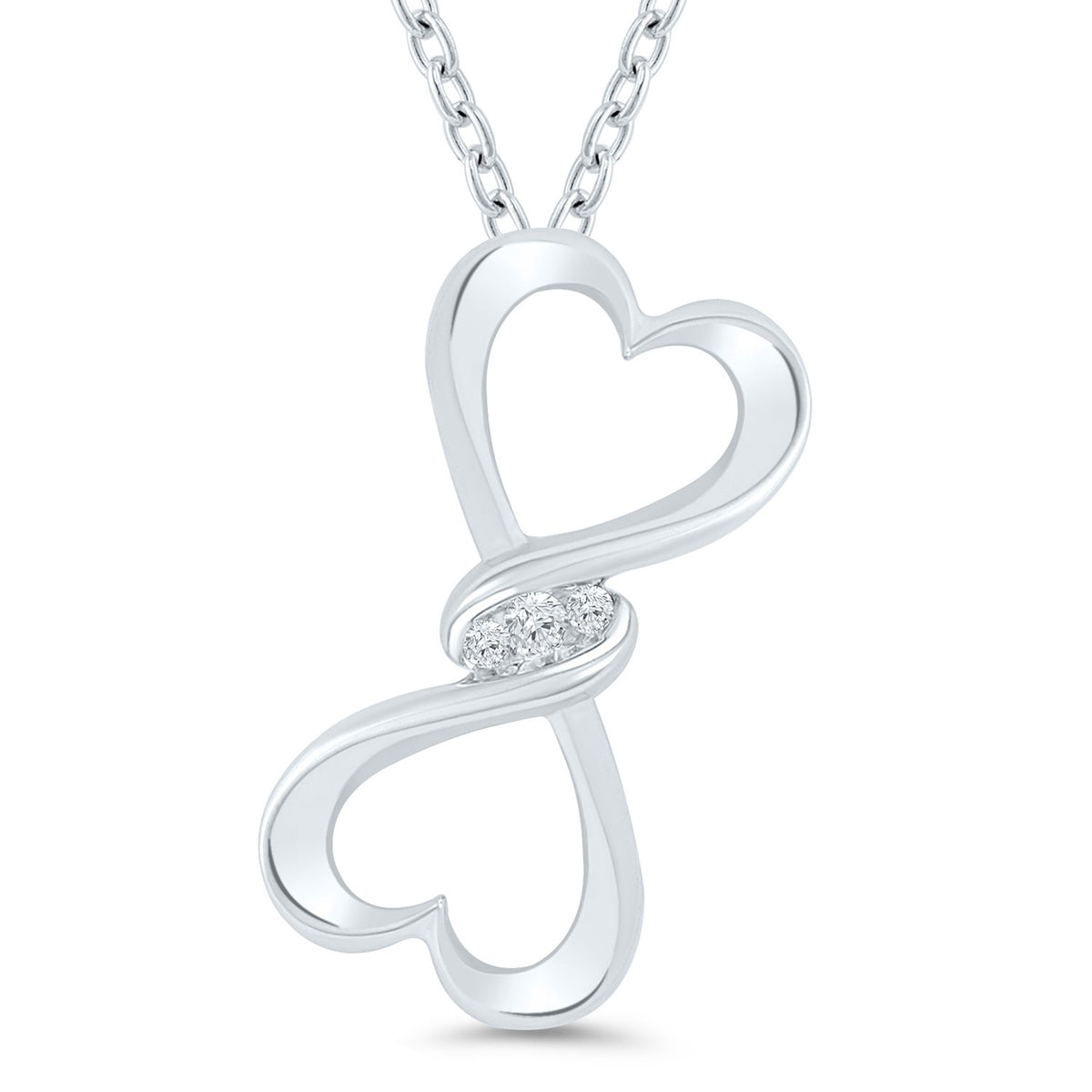 Sterling Silver Double Heart Infinity Pendant With Diamonds