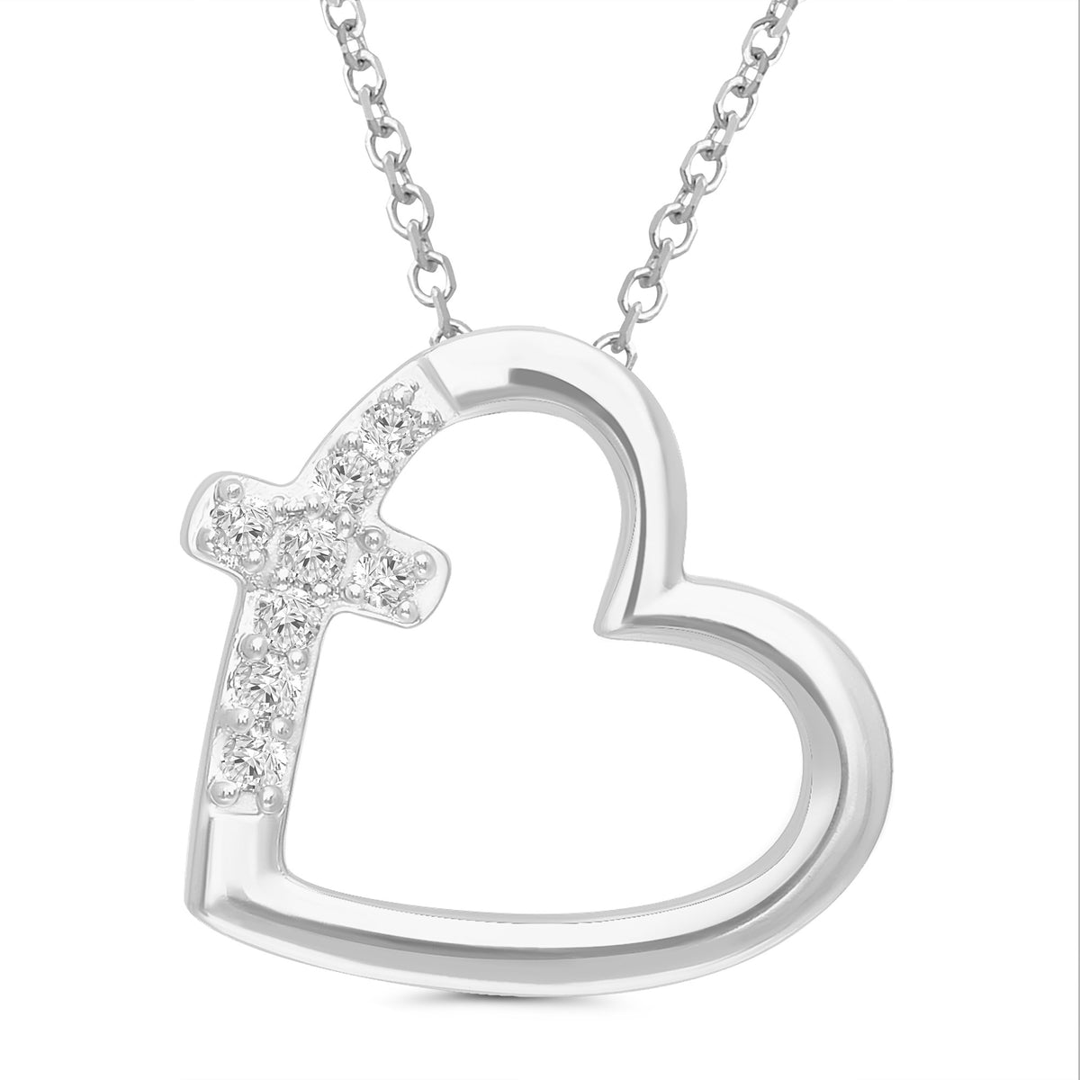 Sterling Silver Heart  Cross Pendant