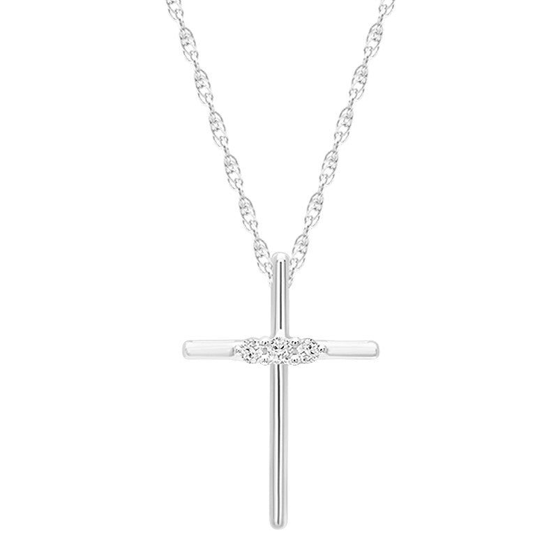 10Kt White Gold Cross Pendant With .05Cttw Diamond