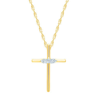 10K Yellow Gold 3-Stone 0.05cttw Diamond Cross Pendant
