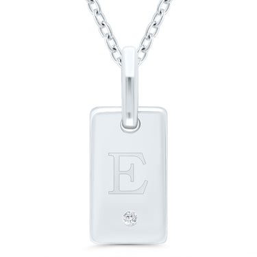 Sterling Silver Initial ID Tag Pendant - E