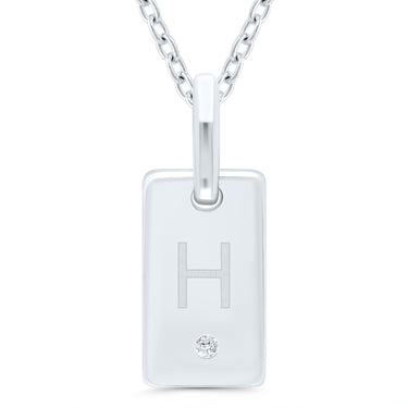 Sterling Silver Initial ID Tag Pendant - H