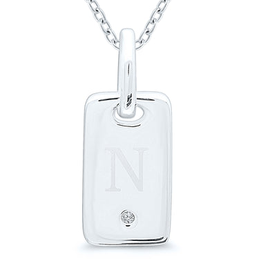 Sterling Silver ID Tag 'N' 0.01ct Diamond Accent Pendant 