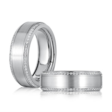 A. Jaffe Expandable 14Kt White Gold Satin Center with Double Edge 0.58cttw Diamond Eternity Men's Band