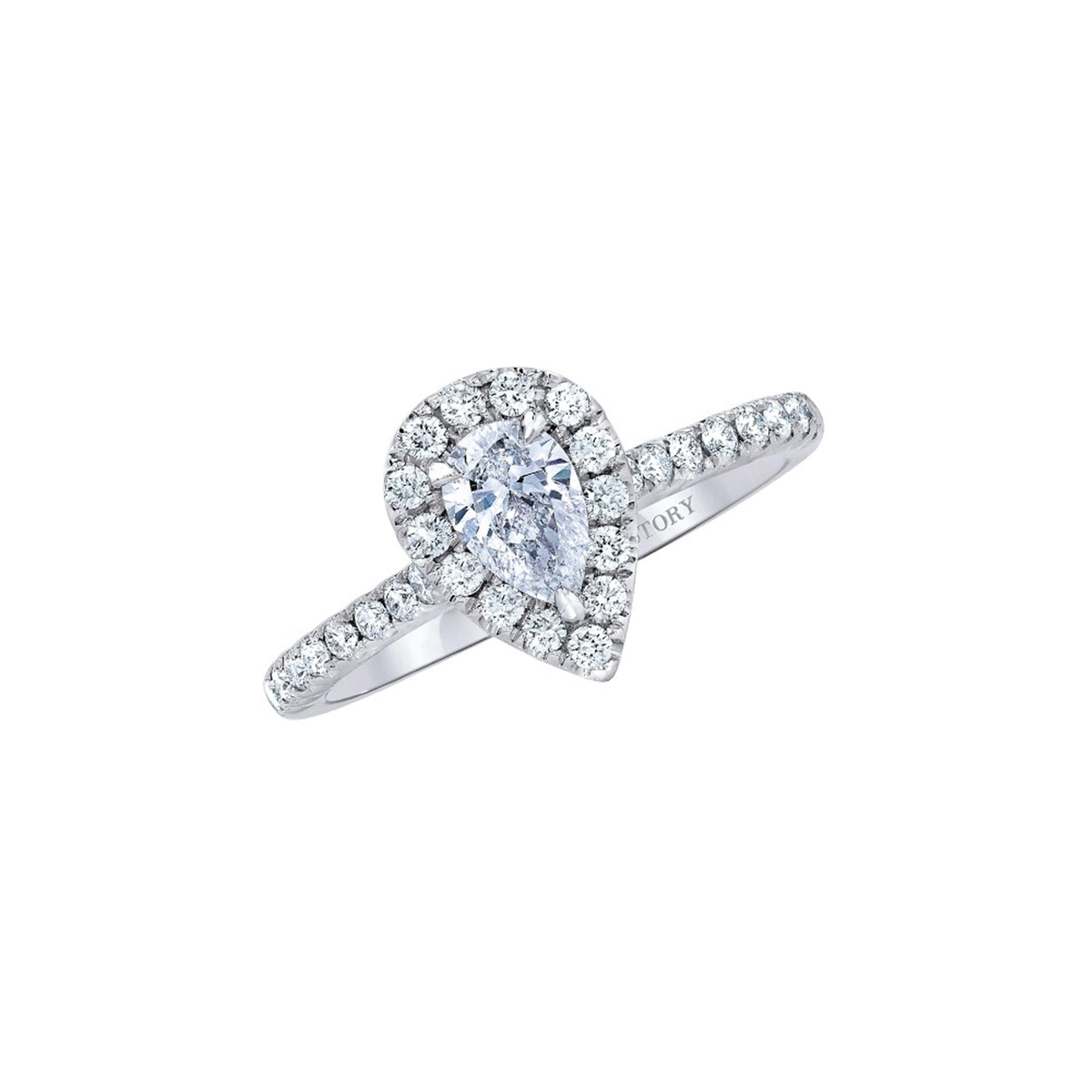 14Kt White Gold Pear Halo Ring With 0.70ct Natural Center Diamond