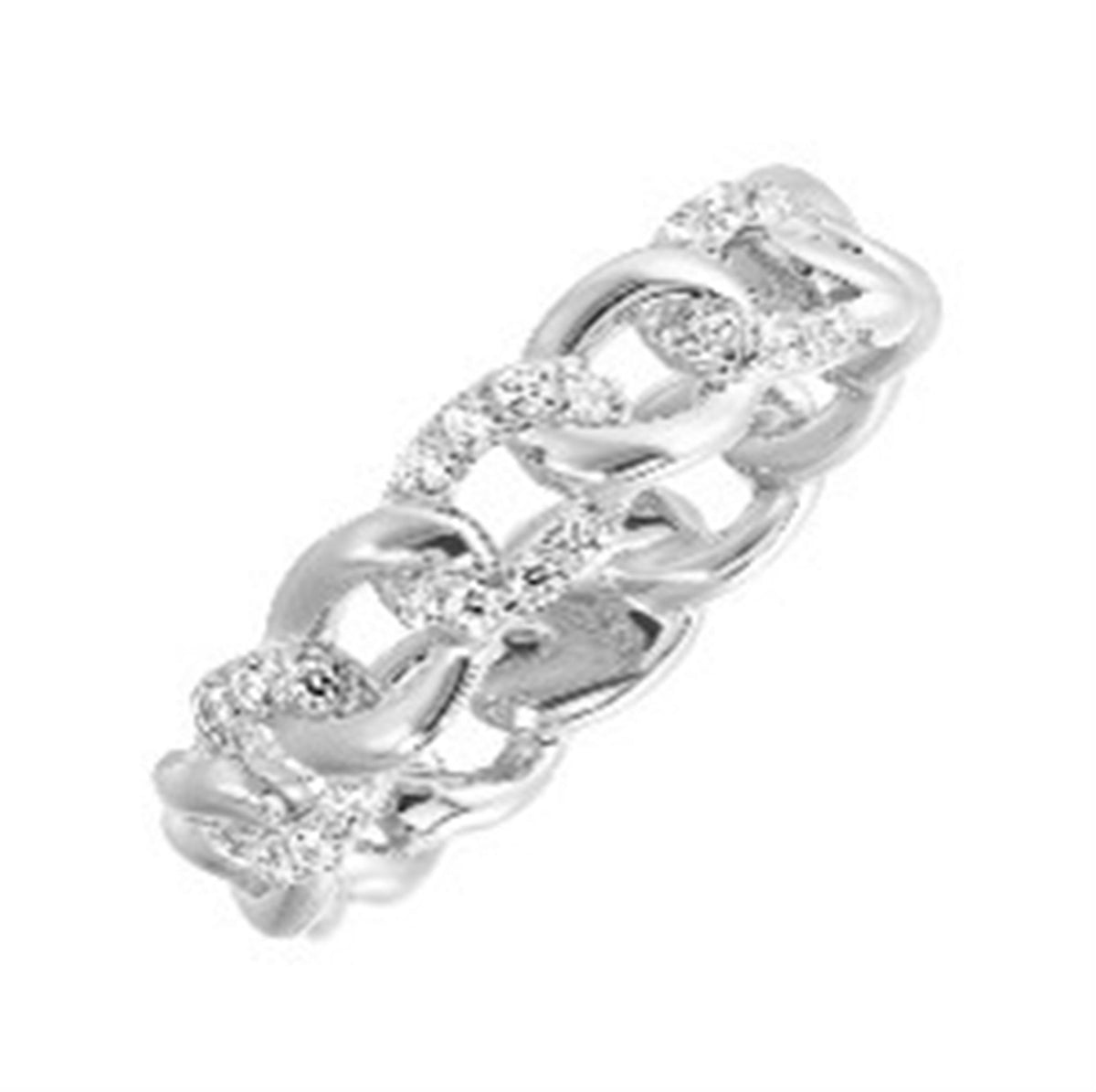 14Kt White Gold Curb-Link Ring With 0.20cttw Natural Diamonds