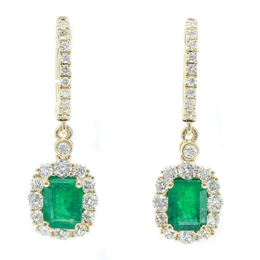 18Kt Yellow Gold Drop Earrings Gemstone Earrings with 1.86ct Emeralds