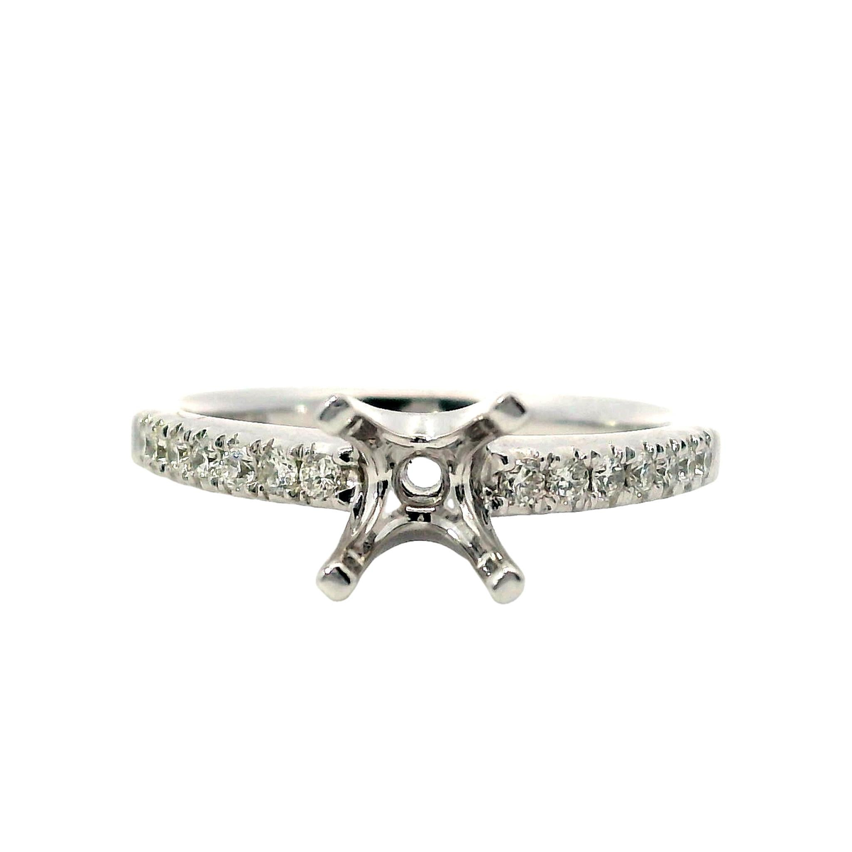 18Kt White Gold Classic Prong Engagement Ring Mounting With 0.19cttw Natural Diamonds