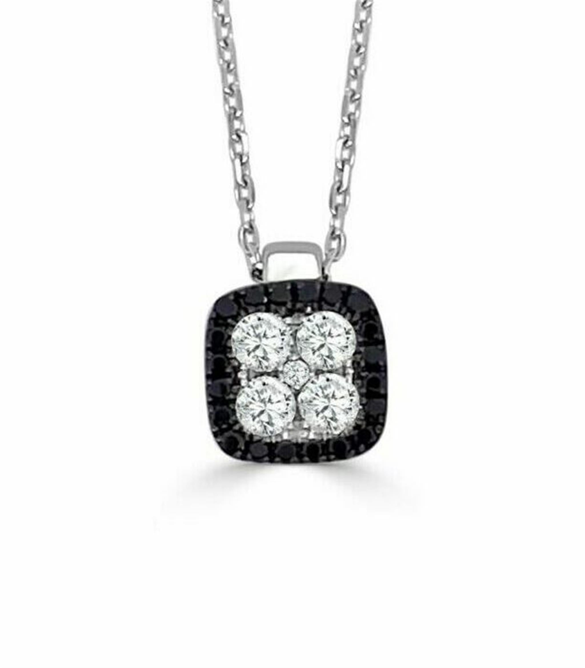 Frederic Sage 14K White Gold 7.7 x 9.9 mm Small Firenze II Black and White Diamond Cushion Pendant with Polished Bale 20.10cttw Black Diamonds and 5.20cttw Diamonds (H Color - SI1 Clarity) on an 18'" Chain with a Lobster Clasp