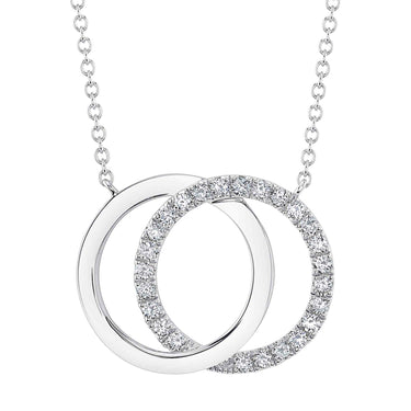 Shy Creation 14K White Gold 'You and Me' Intersecting Circle Necklace with .31cttw Diamond (H Color - SI1 Clarity) on 18" Cable Chain