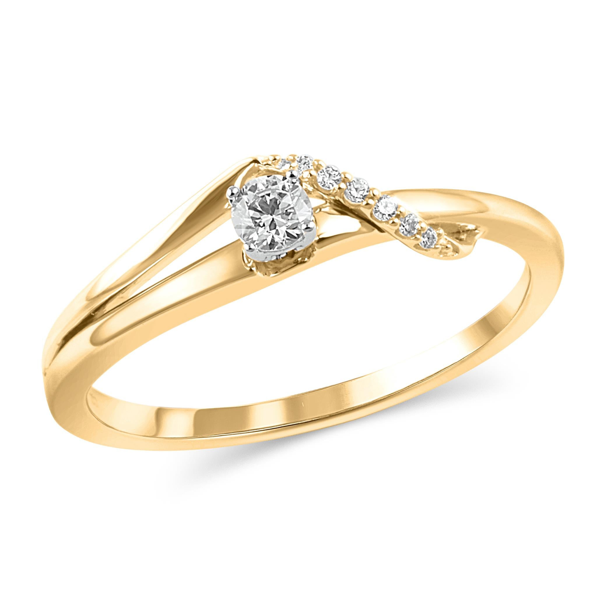 14Kt Yellow Gold Contemporary Promise Ring With 0.15cttw Natural Diamonds