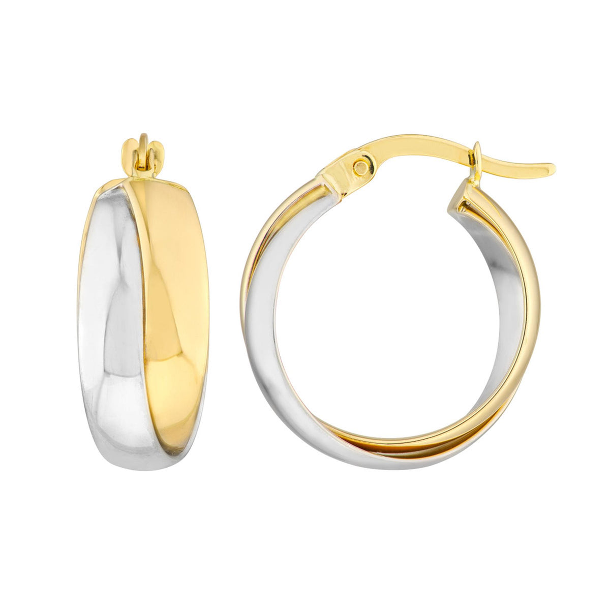 14Kt Yellow & White Gold 15mm Round Hoop Earrings