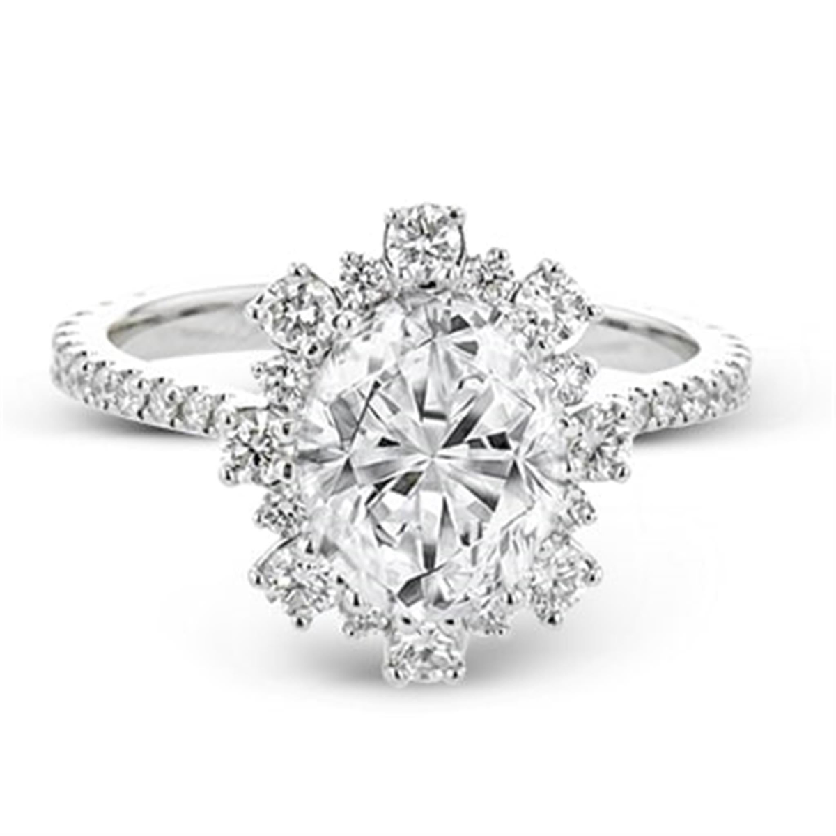 18Kt White Gold Halo Engagement Ring Mounting With 0.62cttw Natural Diamonds