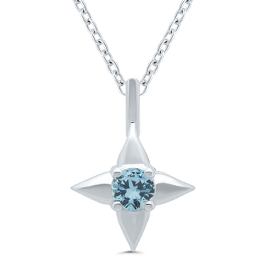 Star of Hope Sterling Silver March Birthstone Pendant with 3mm Round Aquamarine on 18" Chain