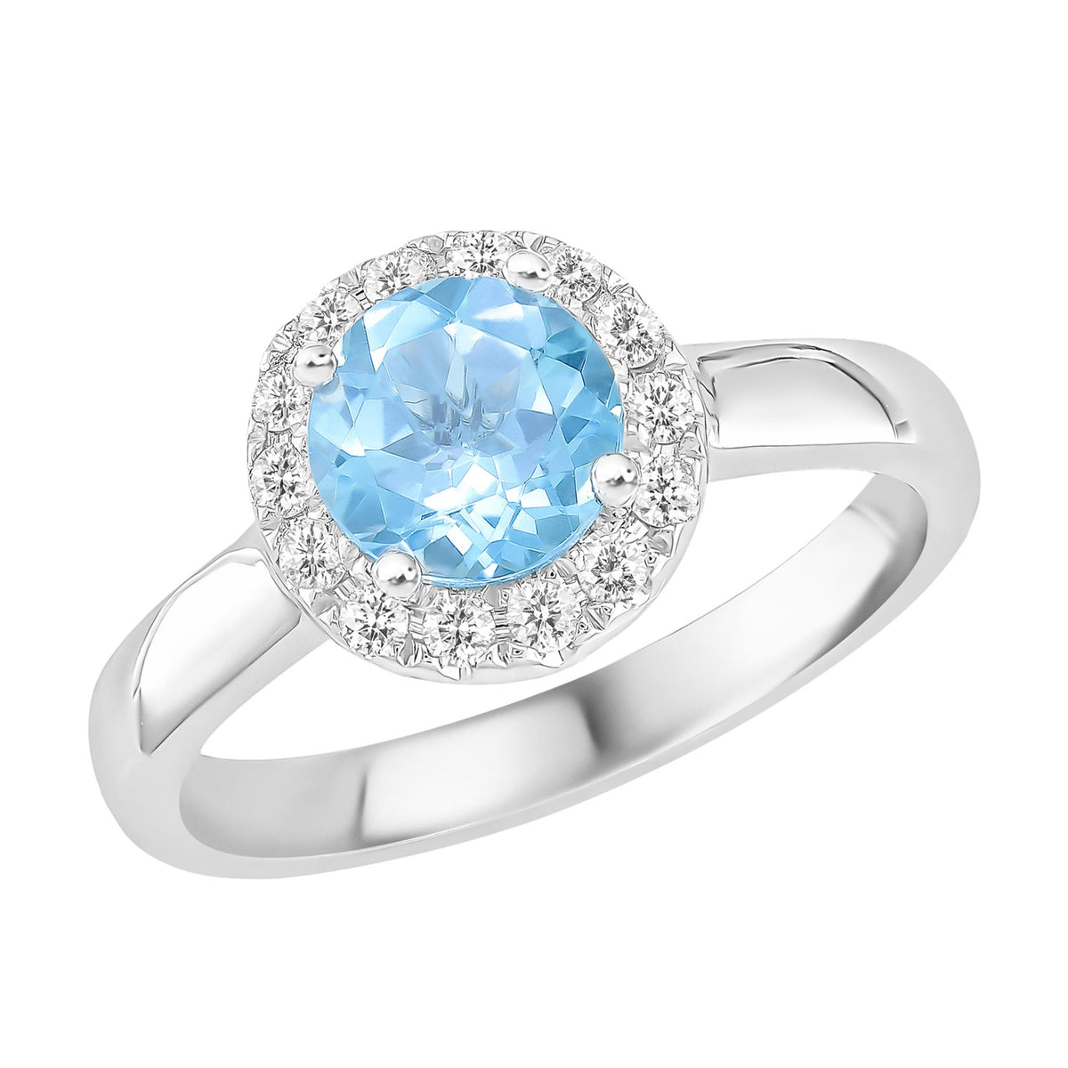 14Kt White Gold Halo Gemstone Ring With 0.91ct Blue Topaz