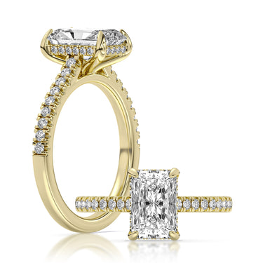 Centurion Collection 14Kt Yellow Gold Hidden Halo & Pave Cathedral 2ct 100-Faceted Lab-Grown Radiant Center Diamond Engagement Ring