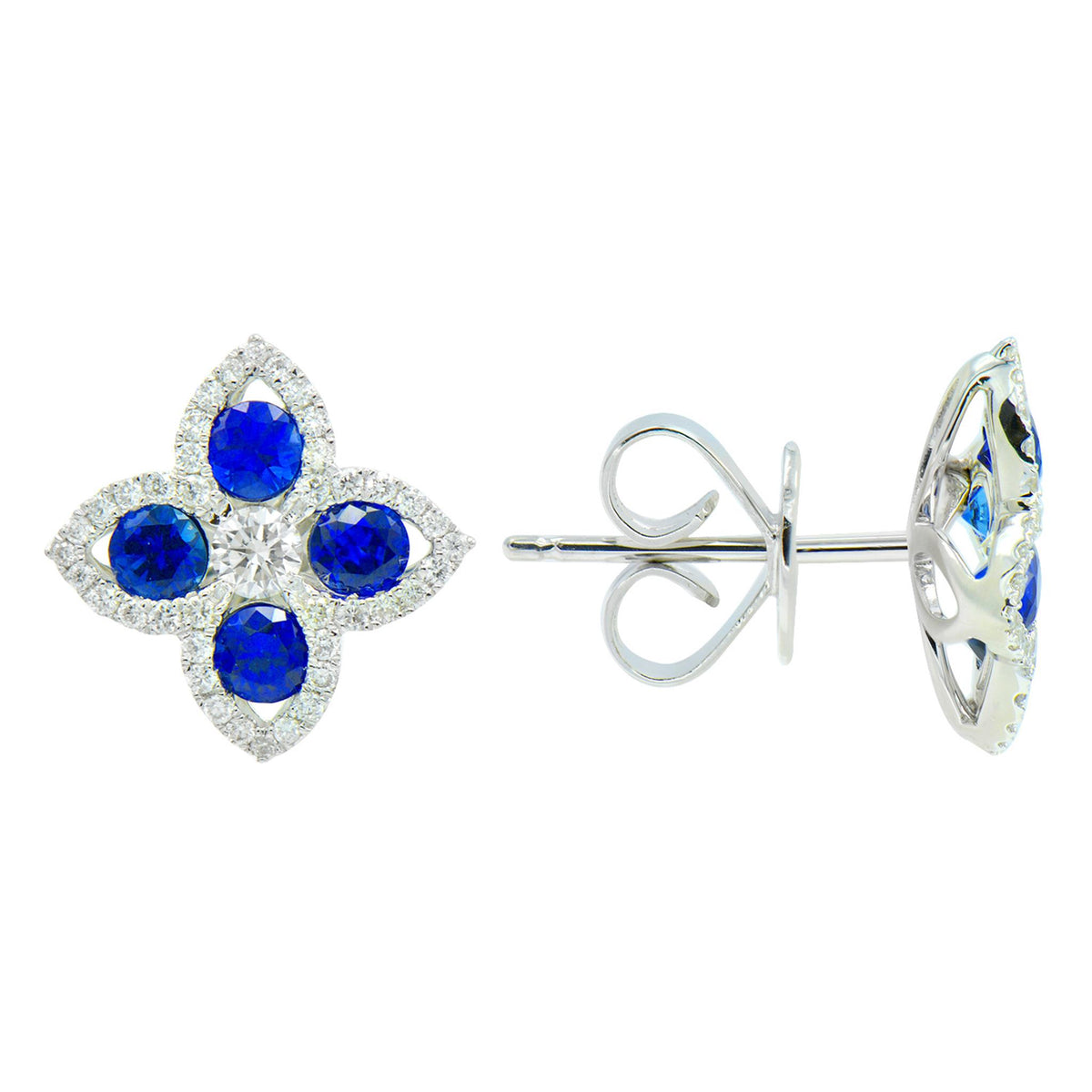 14Kt White Gold Classic Stud Earrings Gemstone Earrings With 0.78ct Sapphires
