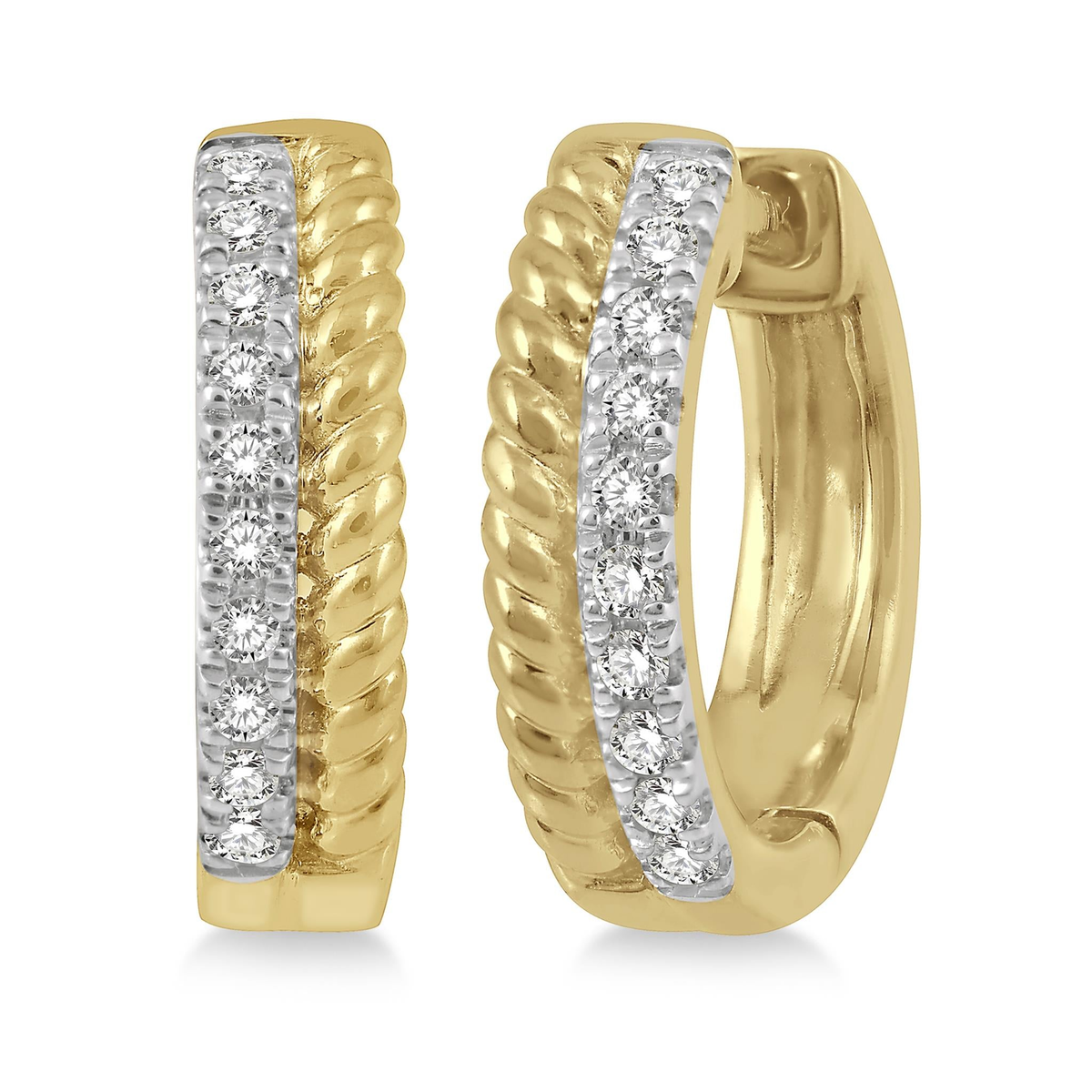 Lasker Petites-10Kt Yellow Gold Huggie Hoop Earrings with 0.10cttw Natural Diamonds