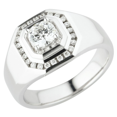 18Kt White Gold Signet Style Diamond Wedding Ring
