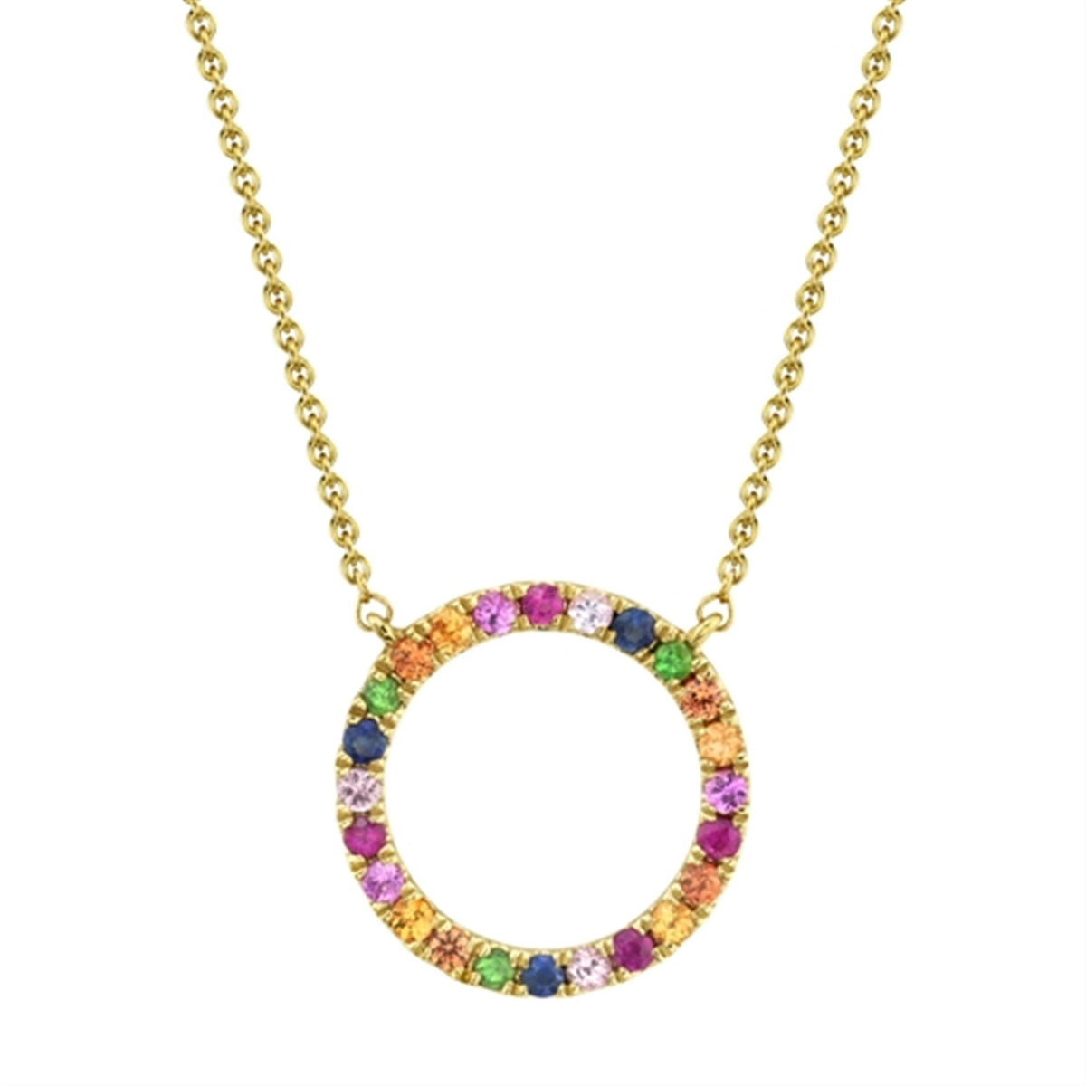 Shy Creation Gold Circle of Life Rainbow Gemstone Necklace