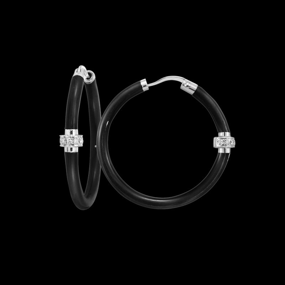 SOHO Black Enamel Diamond Hoop Earrings