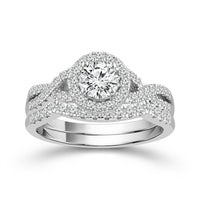 14Kt White Gold Halo Engagement And Wedding Ring Set With 0.50ct Natural Diamond
