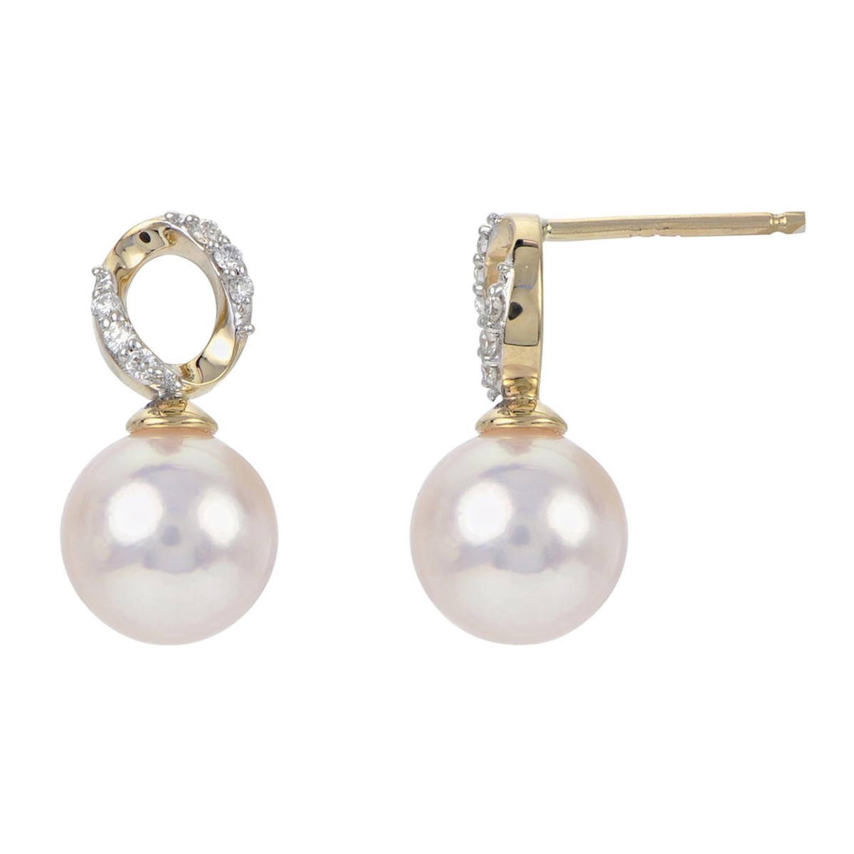 14Kt Yellow Gold Drop Earrings with mm Akoya Cultured Pearl