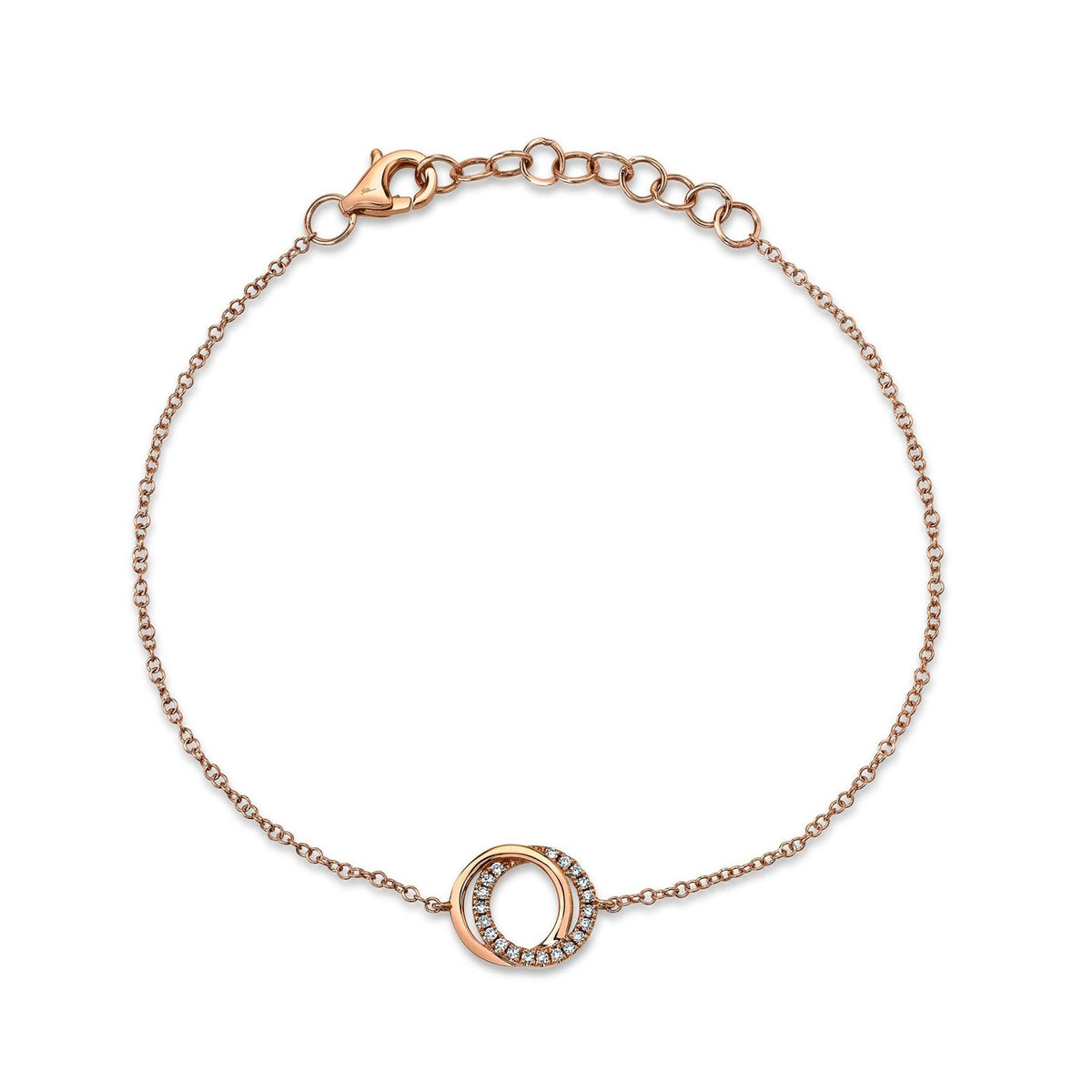 Shy Creation 14Kt Rose Gold You & Me Intersecting Circle Bracelet With Natural Diamonds
