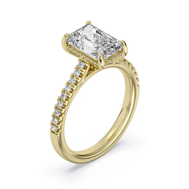 Centurion Collection 14Kt Yellow Gold Hidden Halo & Pave Cathedral 2ct 100-Faceted Lab-Grown Radiant Center Diamond Engagement Ring