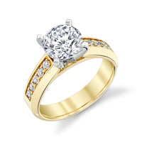 14Kt Yellow Gold Beveled Edge Engagement Ring Mounting With 0.28cttw Natural Diamonds