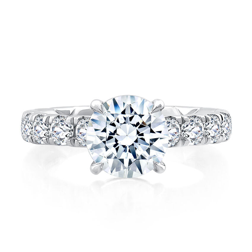 A. Jaffe Round Center and Pave Band Engagement Ring