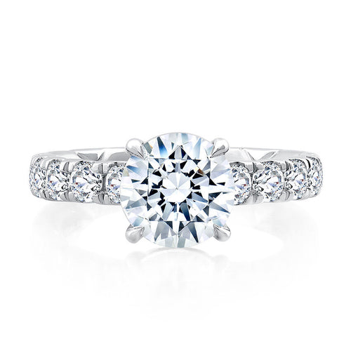 A. Jaffe Round Center and Pave Band Engagement Ring