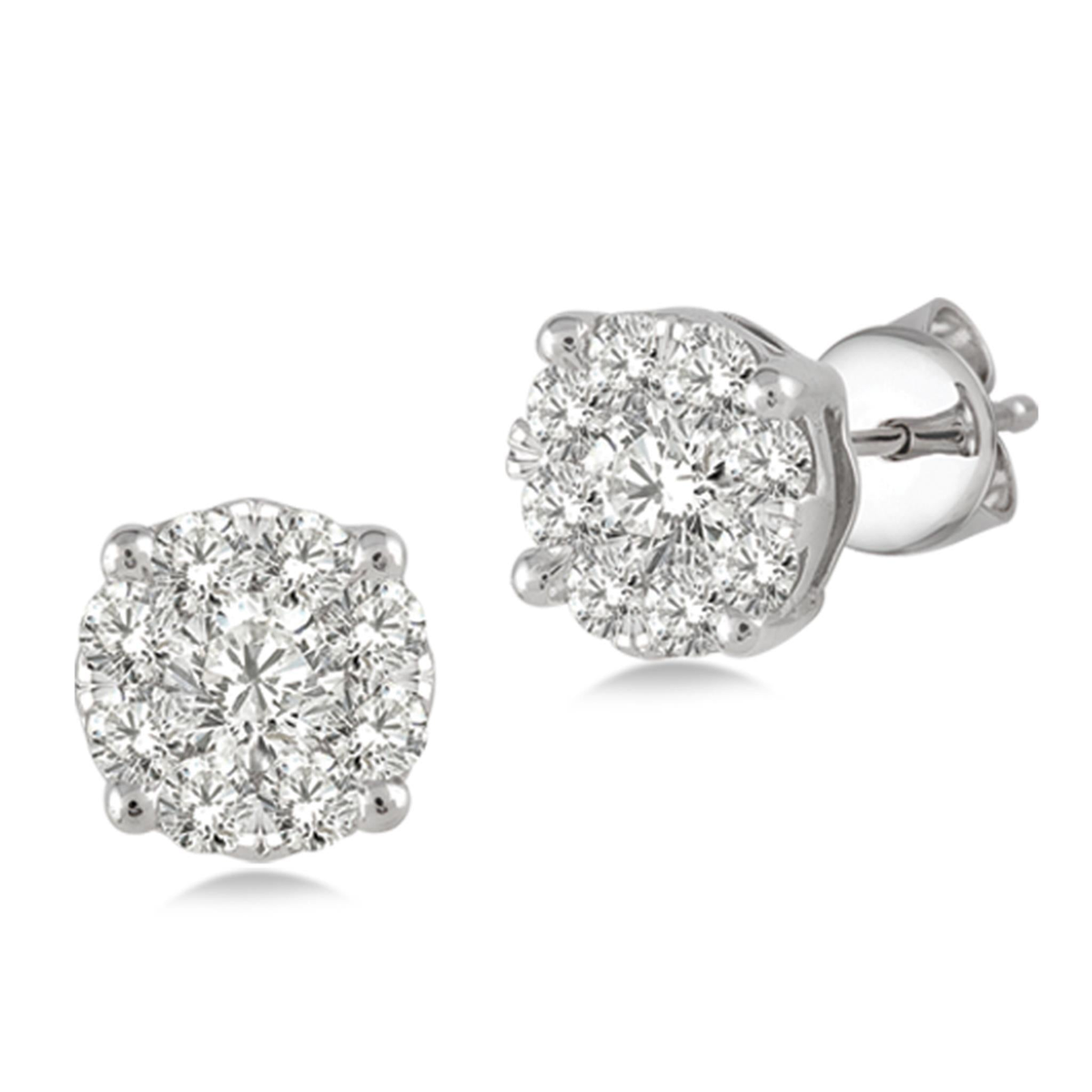 14Kt White Gold Natural Diamond Cluster Stud Earrings with .75cttw Natural Diamonds