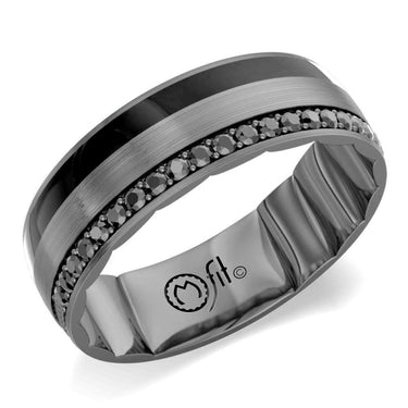 M-Fit 14Kt White Gold Asymetric 0.20cttw Black Diamond and Black Rhodium Band with Black Ceramic and Satin Finish