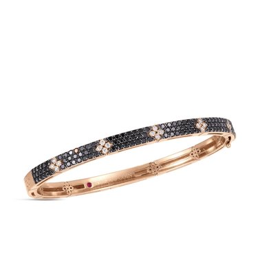 Roberto Coin 18Kt Rose Gold Love In Verona 1.85cttw Black and White Round Natural Diamond Bangle Bracelet