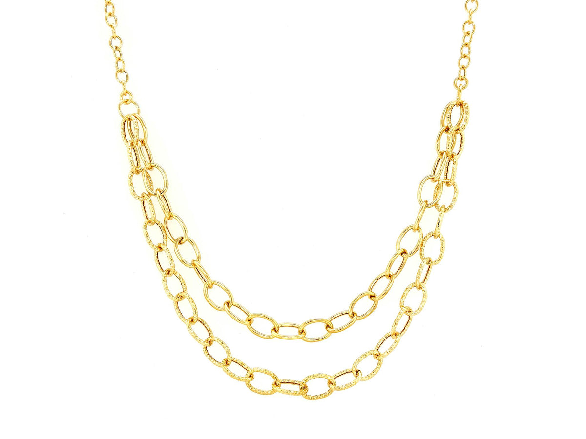 18" 14K Yellow Gold Double Chain Oval Link Necklace