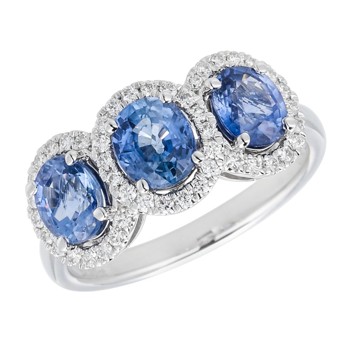 18Kt White Gold 3-Stone Sapphire Diamond Ring