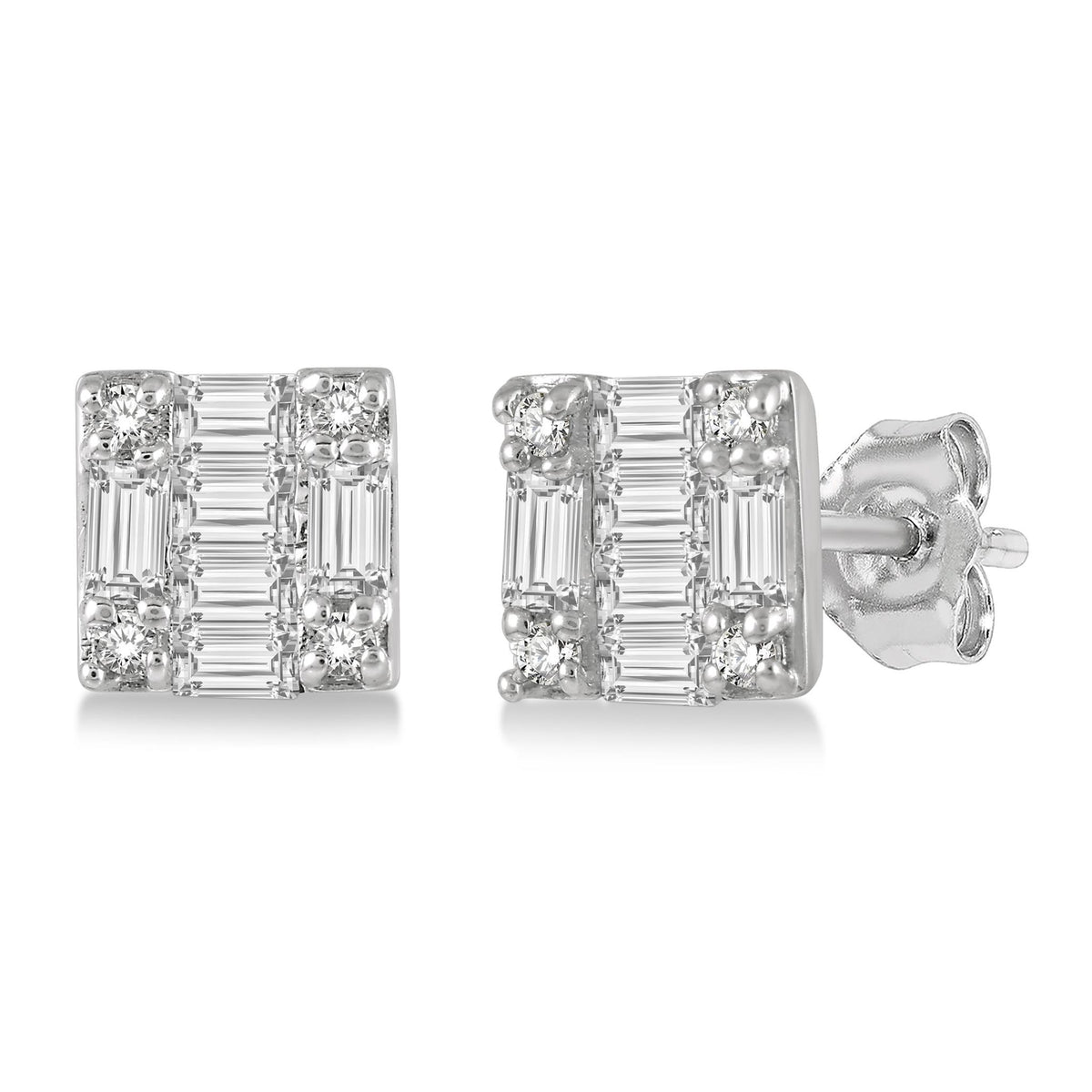 Lasker Petites-10Kt White Gold Square Shaped Stud Earrings with .15cttw Natural Diamonds