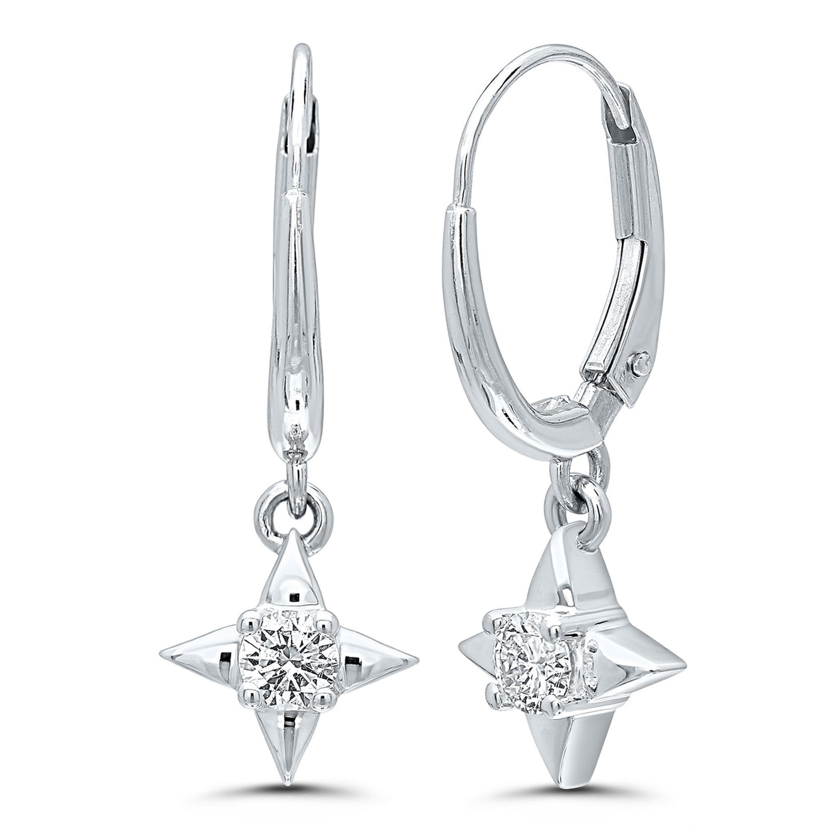 Star Of Hope 14Kt White Gold Lever Back Earrings with.25cttw Natural Diamonds