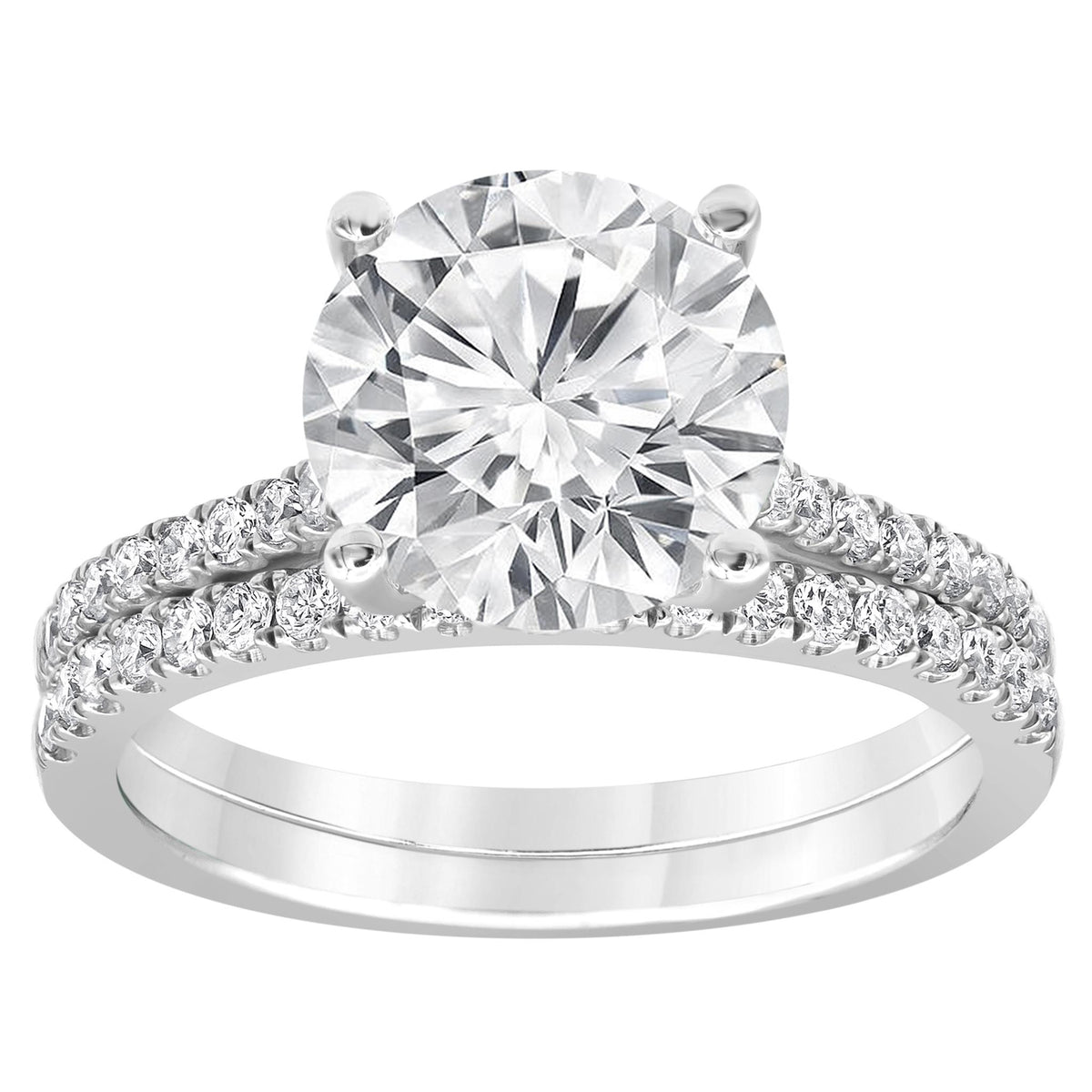 14Kt White Gold Classic Prong Engagement And Wedding Ring Set With 3.30ct Lab-Grown Center Diamond