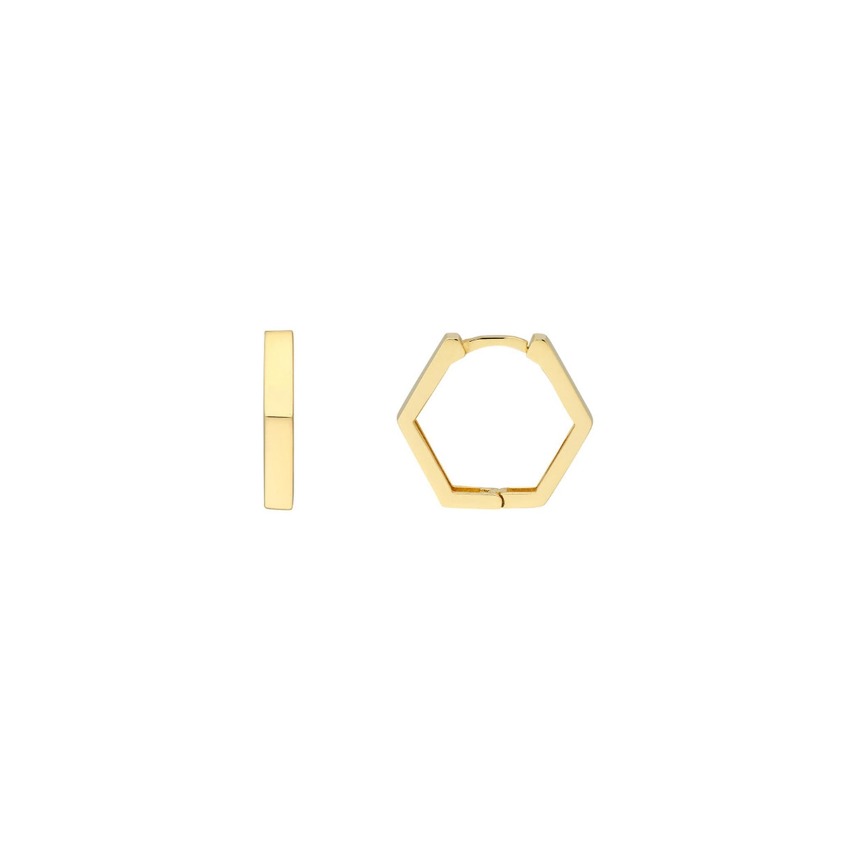 14Kt Yellow Gold 16mm Pentagon Huggie Hoop Earrings