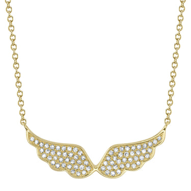 Shy Creation 14Kt Yellow Gold 0.18ct Diamond Angel Wings Necklace