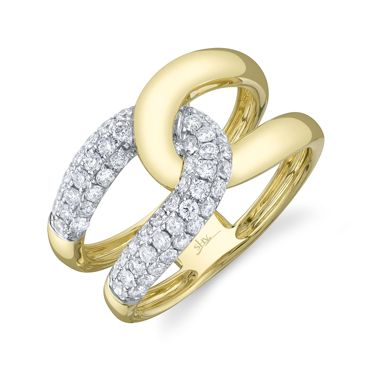 Shy Creation 14Kt Yellow Gold 0.71cttw Natural Diamond Interlocked Ring