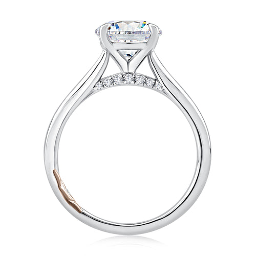 A. Jaffe Round Solitaire Hidden Diamond Bridge Engagement Ring in 14K White Gold