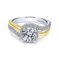 14Kt Yellow & White Gold Free-Form Engagement Ring Mounting With 0.29cttw Natural Diamonds
