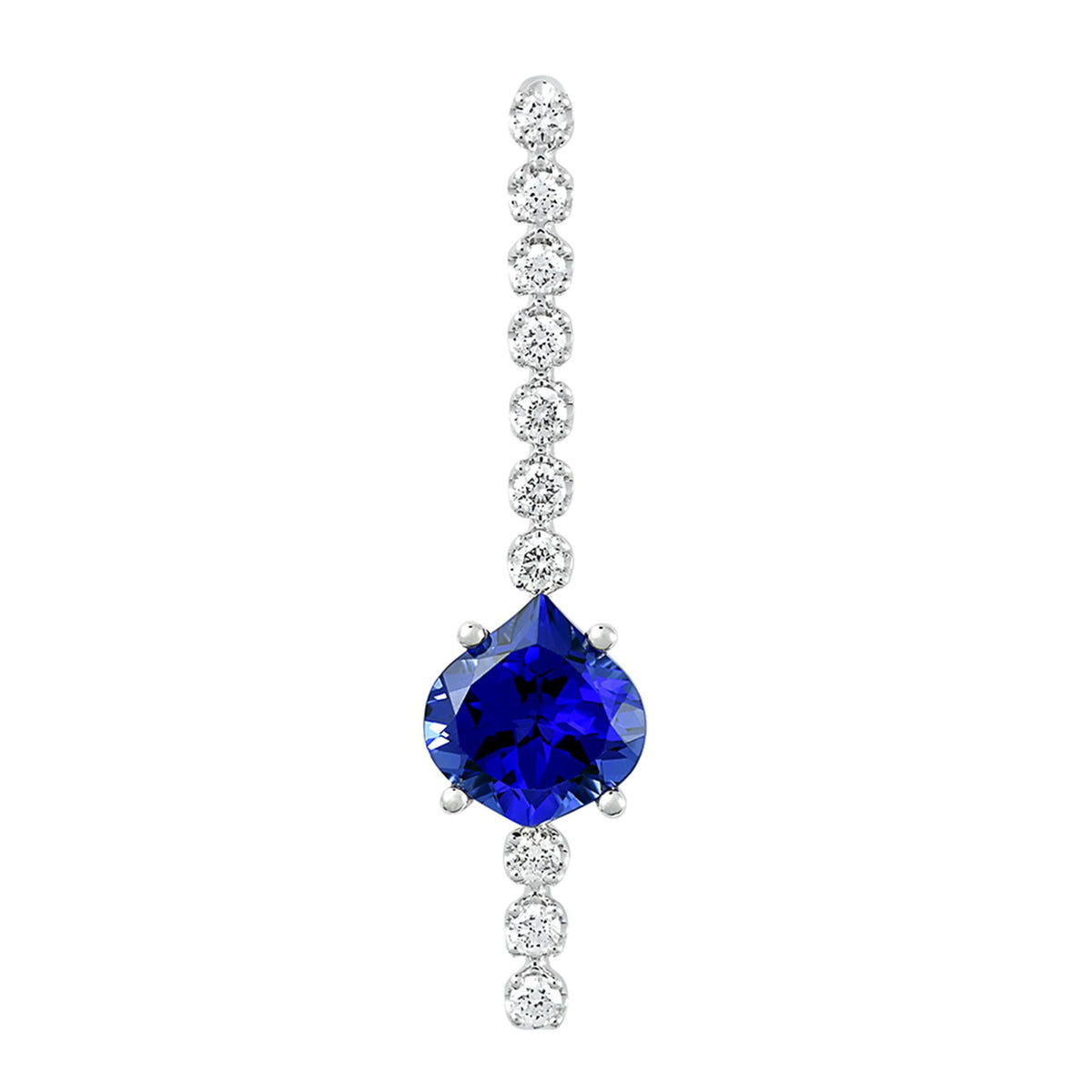 14Kt White Gold Stiletto-Style  Pendant With 2.27ct Chatham Lab Created Blue Sapphire