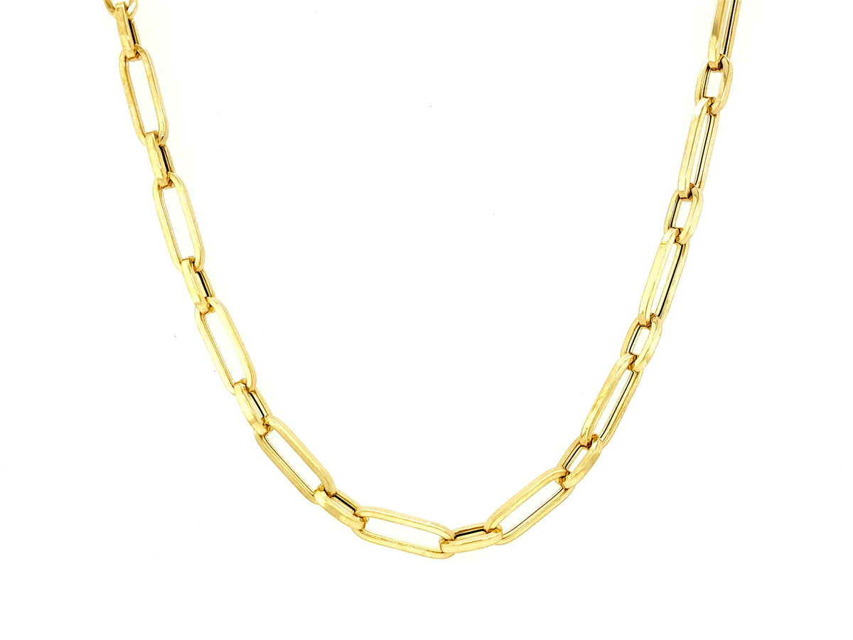 18" 14K Yellow Gold Paperclip & Oval Link Necklace