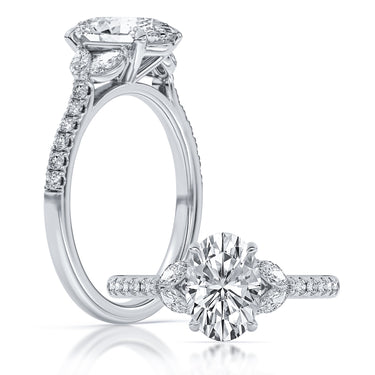 Centurion Collection 14Kt White Gold Vine Engagement Ring with 2.5ct 100-Faceted Lab-Grown Oval Center Diamond and 0.44cttw Accent Diamonds