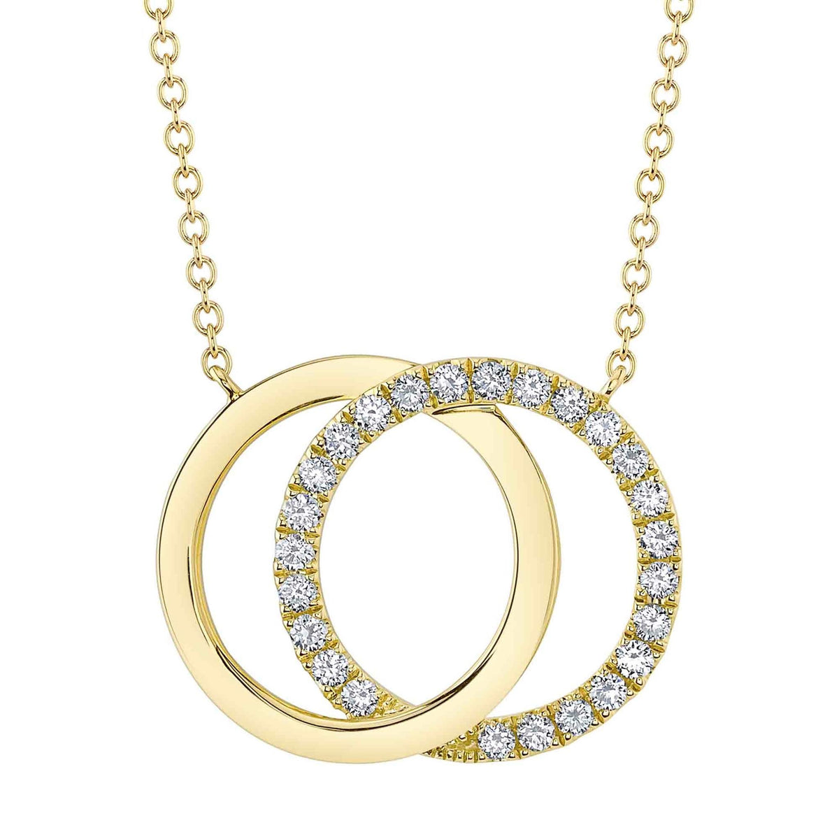 Shy Creation 14Kt Yellow  Gold Large  'You and Me' Intersecting Circle Diamond Necklace