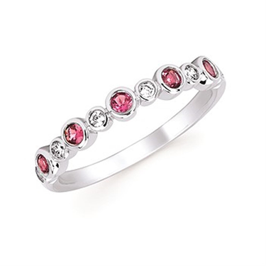 14Kt White Gold Stackable Pink Tourmaline Natural Diamond Ring
